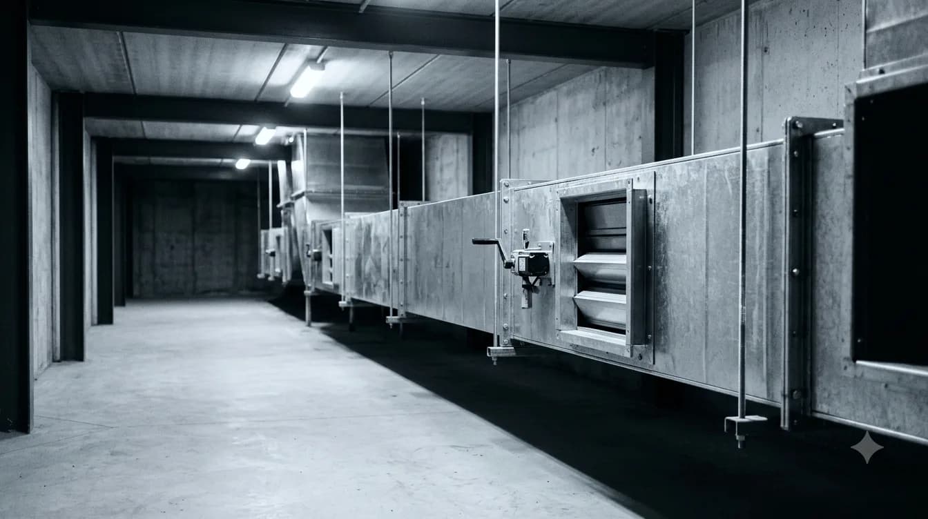 Plant room with sheet metal ductwork and services